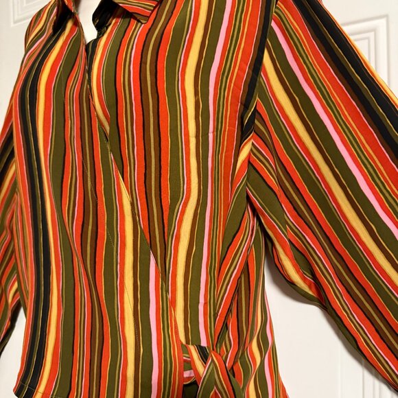 San Andre Striped Multicolor Button-Up Blouse SZ 14 Sophisticated Chic Goblincor - Picture 7 of 7